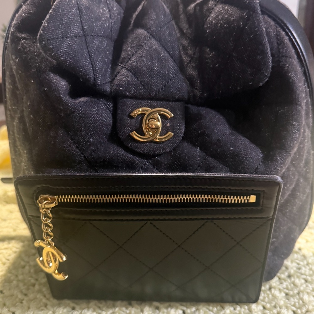 Chanel Dark Denim Quilted Backpack